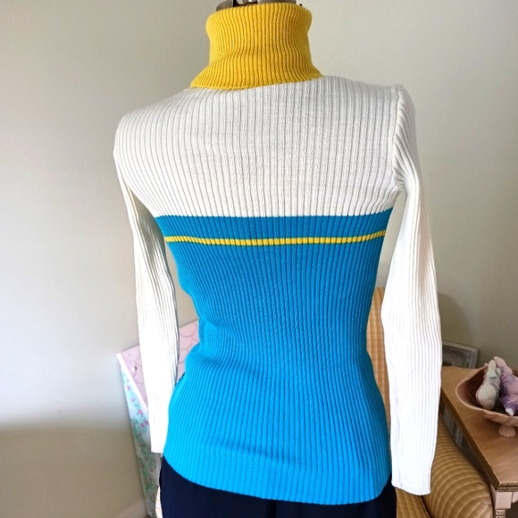 AWESOME AUTHENTIC EARLY 1970S RIBBED COLORBLOCK, TURTLENECK! - Picture 9 of 16